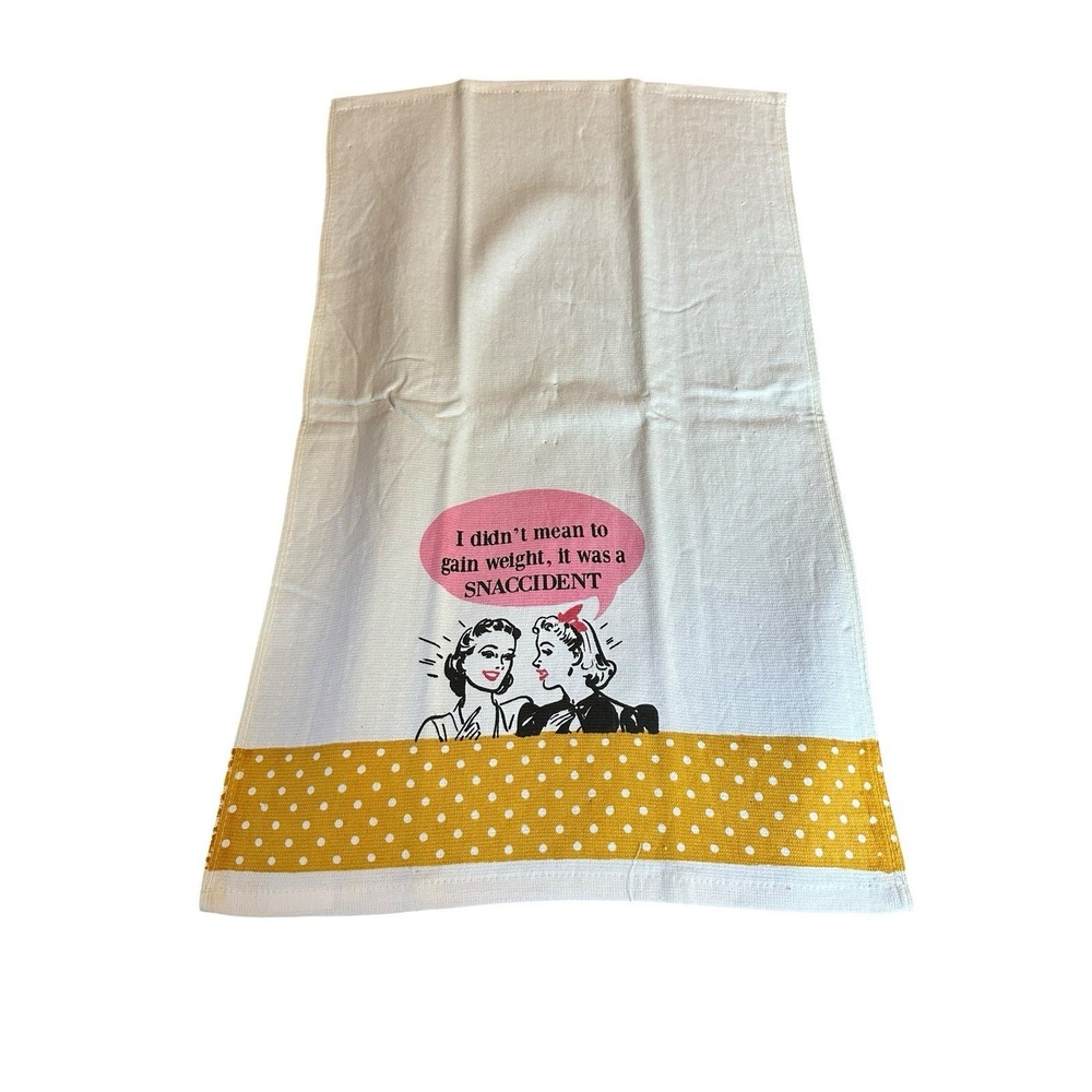 Daisys‎ Boutique Kitchen Hand Towel 16x26 White Cotton Snaccident Funny Retro